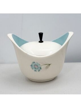 Vintage Taylor Smith & Taylor Boutonniere Sugar Bowl White with Blue Flowers MCM
